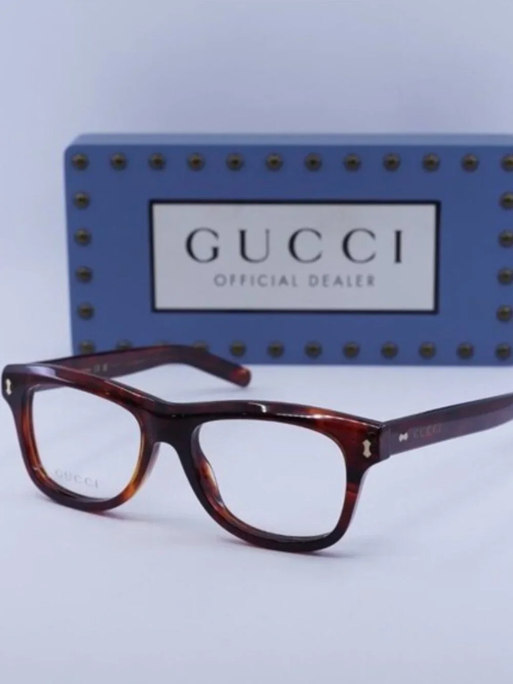 Gucci GG1526O 003 Square Eyeglasses Shiny Reddish Havana 52mm